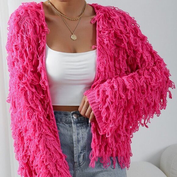 Hot Pink Casual Women's Shaggy Knit Duster Cardigan - Picture 7 of 7